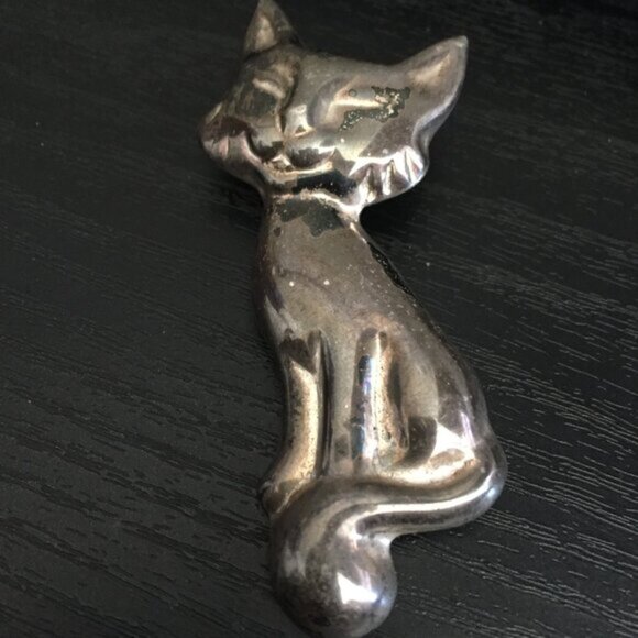 VINTAGE MEXICO 925 SILVER LARGE CAT BROOCHPENDANT - Picture 3 of 7